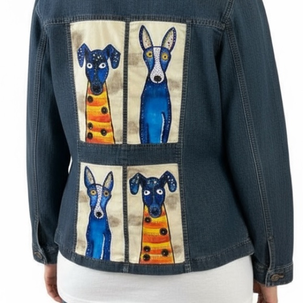 Hand Painted One Of A Kind, Bedazzled, Up-Cycled Denim Jacket